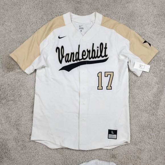 Vanderbilt Commodores Nike Mens Large Crème Full-Button NCAA Baseball Jersey NWT - Picture 1 of 7
